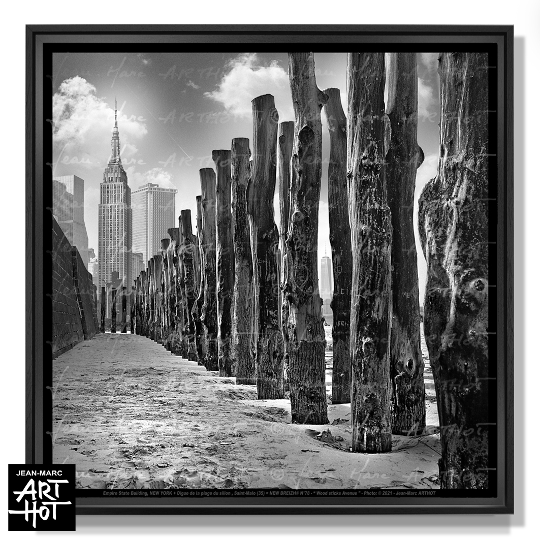 arthot-photo-art-b&w-new-york-bretagne-newbreizh-078-ile-et-vilaine-35-saint-malo-remparts-plage-pieux-bois-tronc-arbres-empire-state-building